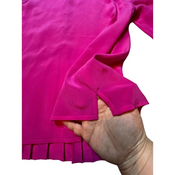 J Crew Blouse Silk Pink Magenta Long Sleeve Pleats Button Cuff Prep Office XS - Picture 8 of 16